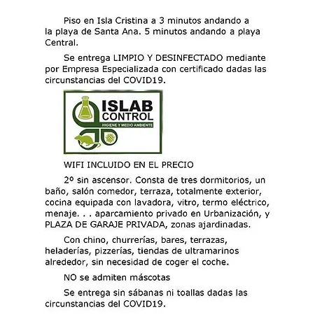Urb Vosa. Piso Amueblado. Wifi. Aa. 3 Dormitorios. Con Plaza De Garaje Apartment Isla Cristina